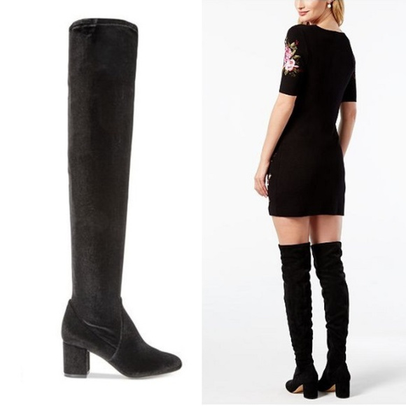 INC Black Velvet Stretch Over The Knee Boots - Picture 1 of 6